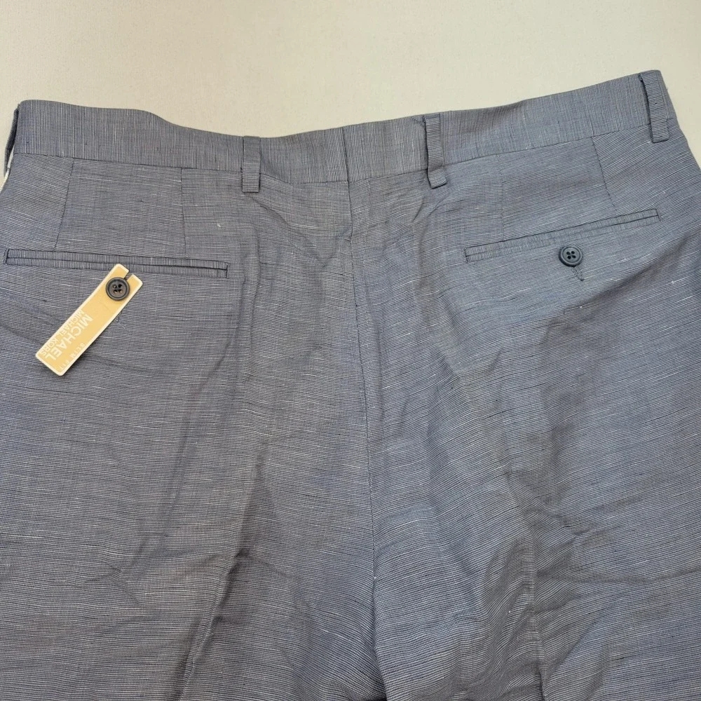 Michael Kors Pants Mens 34x28* Blue Linen Slim Fit Straight Leg Pleated Luxury